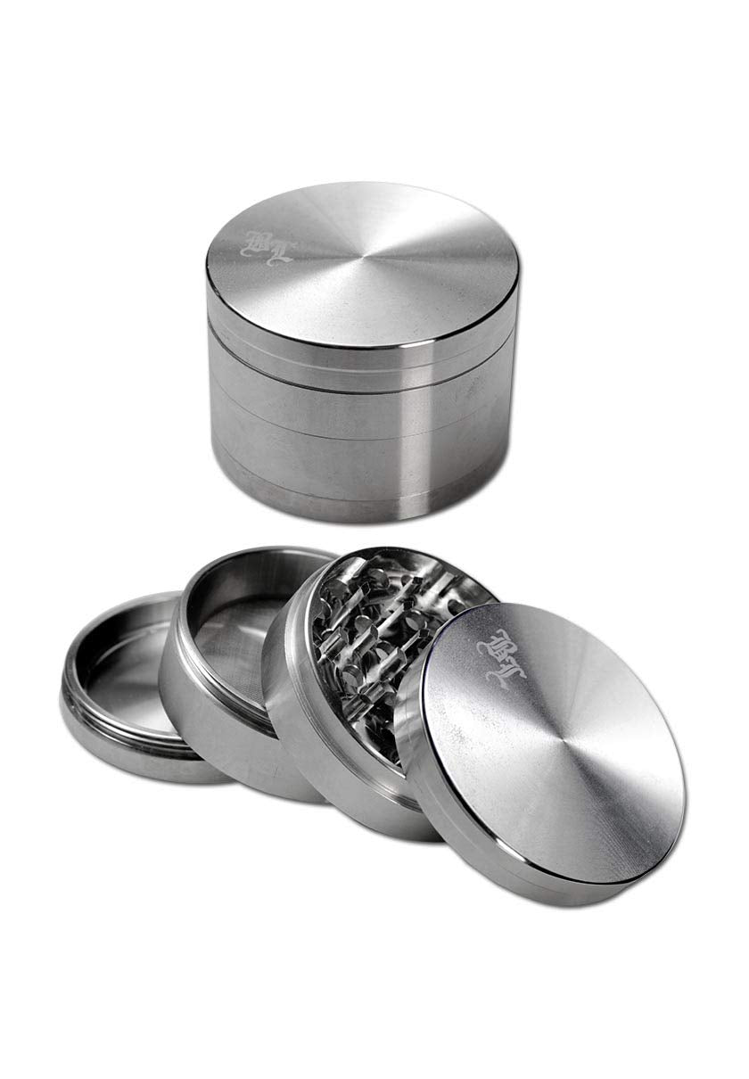 Black Leaf Edelstahl-Grinder 4-teilig Ø 59 mm – Premium Kräutermühle aus rostfreiem Stahl für Cannabis & Hanf