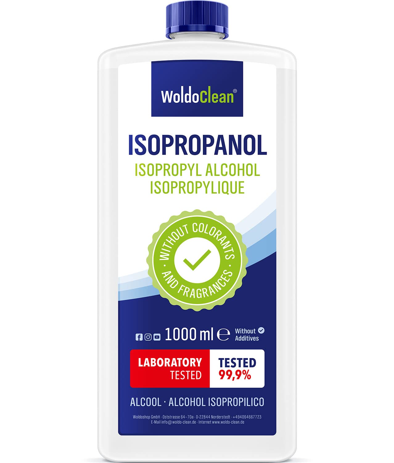 WoldoClean Isopropanol 99,9 % – Spezialreiniger für Vaporizer | Entfernt THC-, Harz- & Cannabisrückstände rückstandsfrei (1 L IPA)