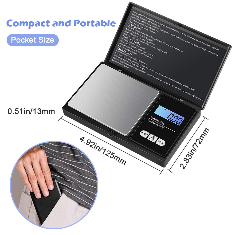 Diyife Digital-Taschenwaage 500 g / 0,01 g – Präzise Mini-Feinwaage aus Edelstahl für Hanf, Kräuter, Schmuck, Diamanten, Schnee