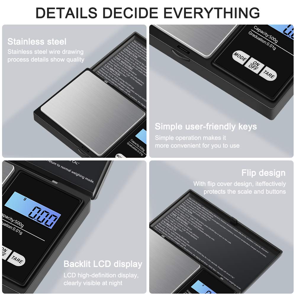 Diyife Digital-Taschenwaage 500 g / 0,01 g – Präzise Mini-Feinwaage aus Edelstahl für Hanf, Kräuter, Schmuck, Diamanten, Schnee