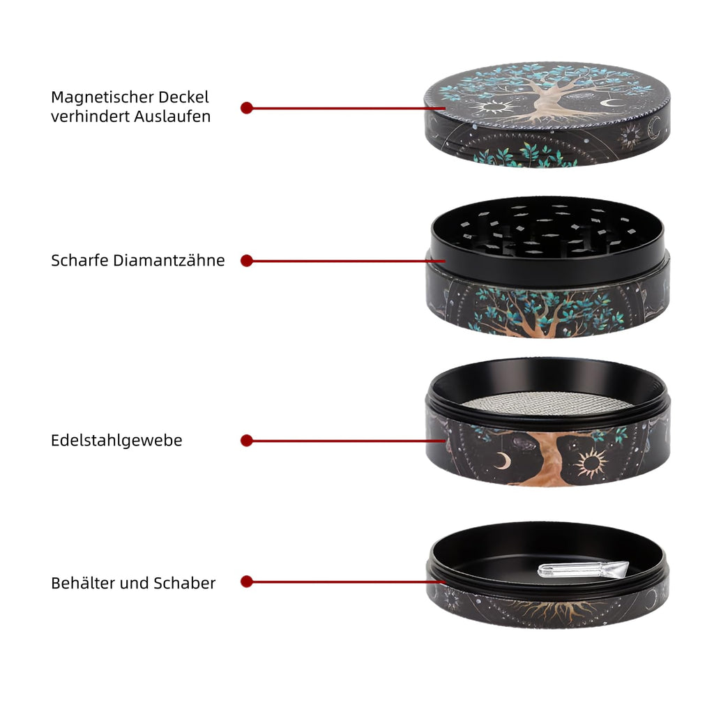 HanTang Metallgrinder 4-teilig Ø 6,1 cm – Robuste Kräutermühle aus Zinklegierung für Hanf, Cannabis & Weed