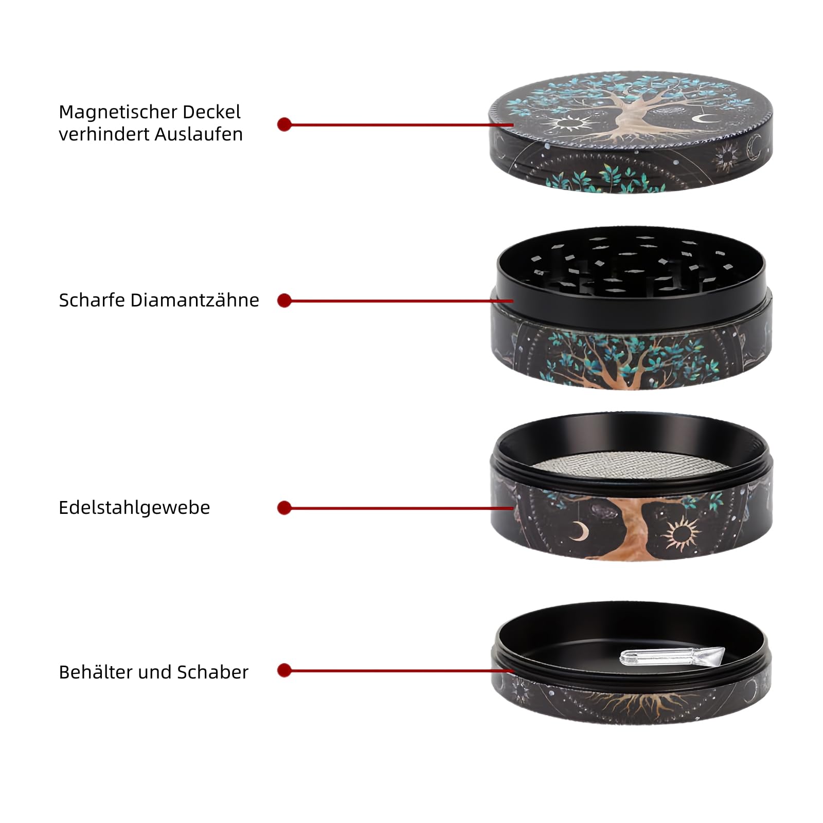 HanTang Metallgrinder 4-teilig Ø 6,1 cm – Robuste Kräutermühle aus Zinklegierung für Hanf, Cannabis & Weed