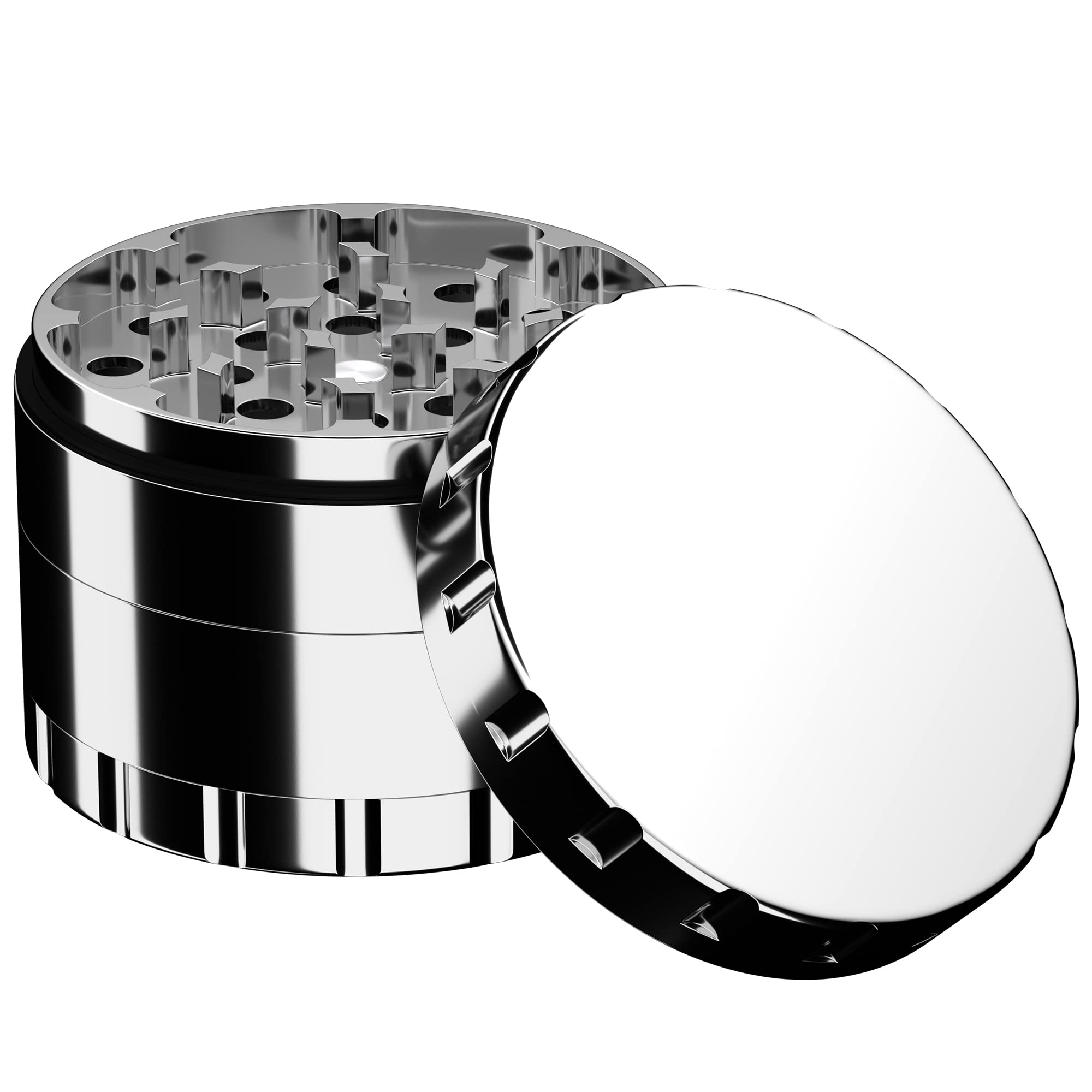 JCASE Edelstahl Grinder 4-teilig Ø 63 mm – Premium Crusher mit Sieb, Pollenschaber, Tasche & Zubehör für Hanf & Cannabis