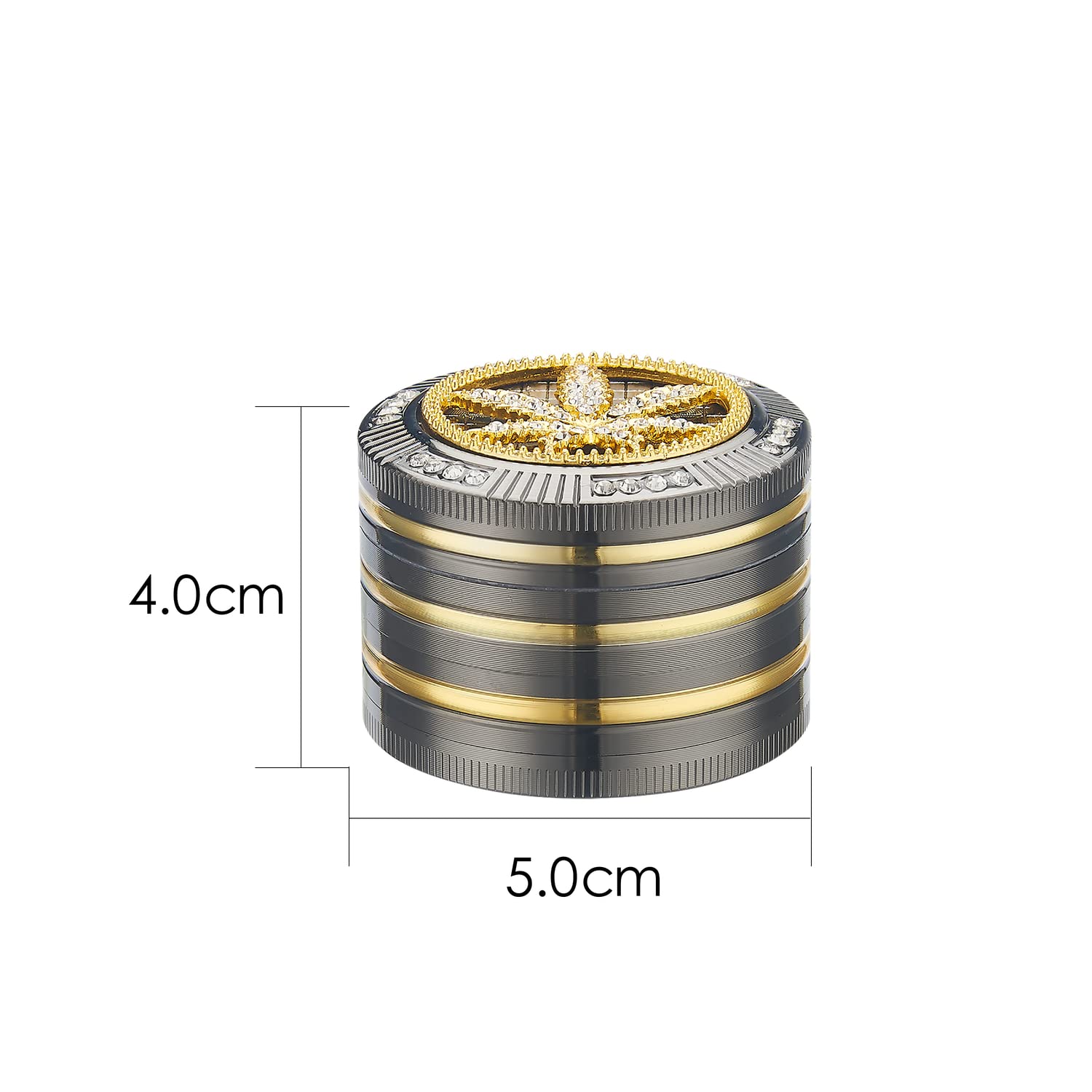 Champ High Bling Leaf Grinder – Glitzernde Metall-Kräutermühle mit Cannabis-Design & Sieb | Silber
