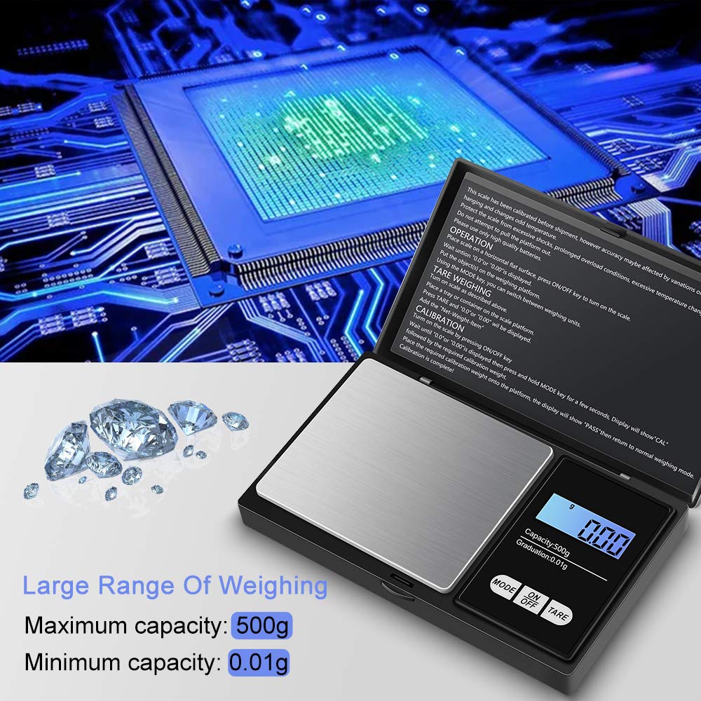 Diyife Digital-Taschenwaage 500 g / 0,01 g – Präzise Mini-Feinwaage aus Edelstahl für Hanf, Kräuter, Schmuck, Diamanten, Schnee