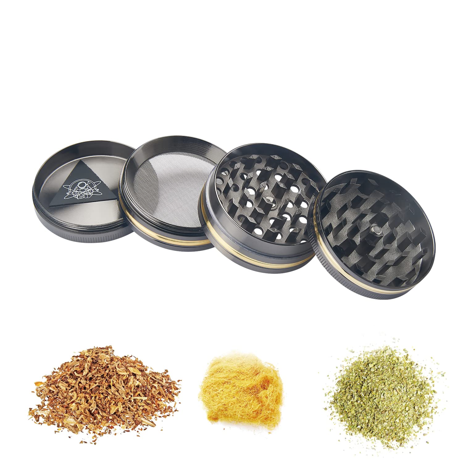 Champ High Bling Leaf Grinder – Glitzernde Metall-Kräutermühle mit Cannabis-Design & Sieb | Silber