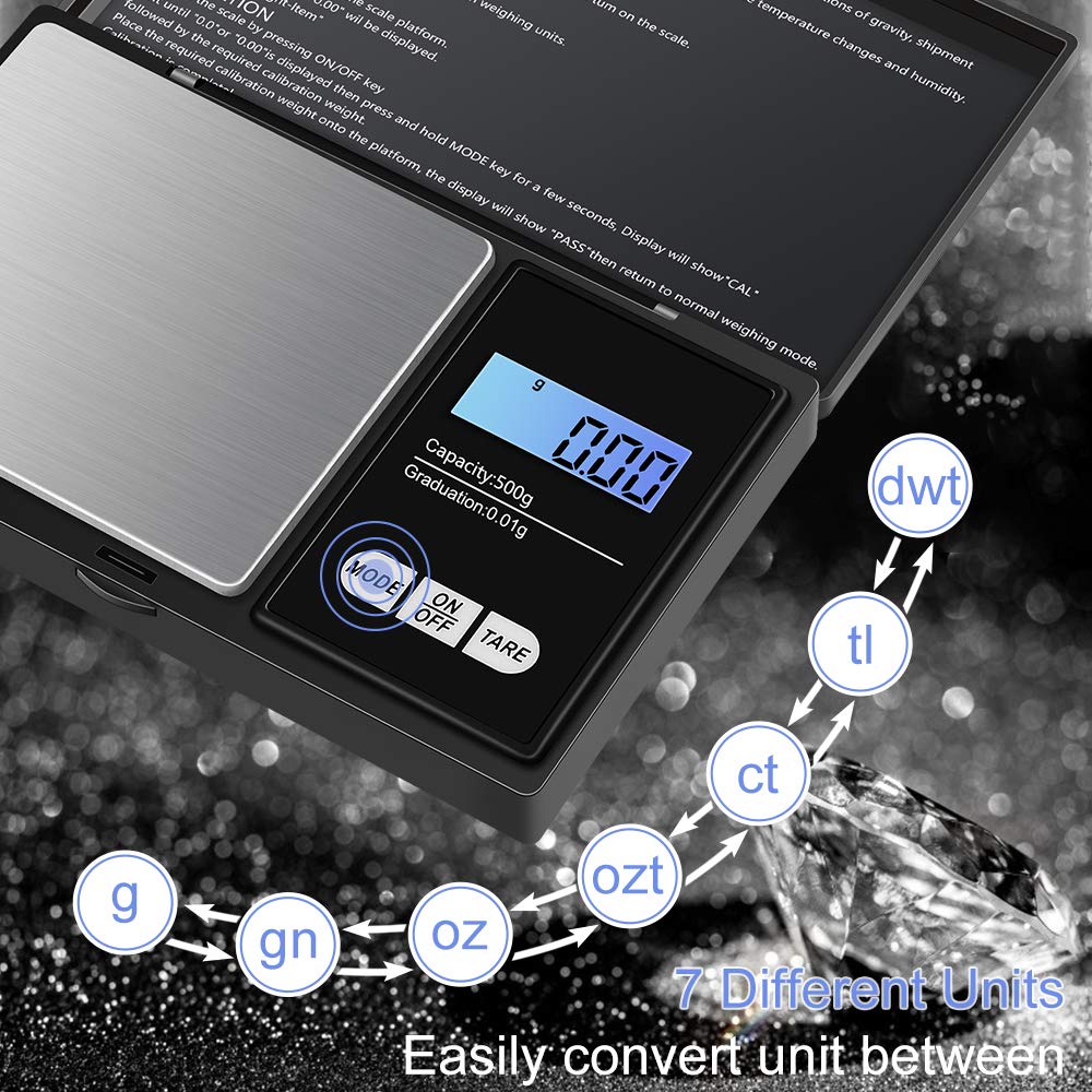 Diyife Digital-Taschenwaage 500 g / 0,01 g – Präzise Mini-Feinwaage aus Edelstahl für Hanf, Kräuter, Schmuck, Diamanten, Schnee