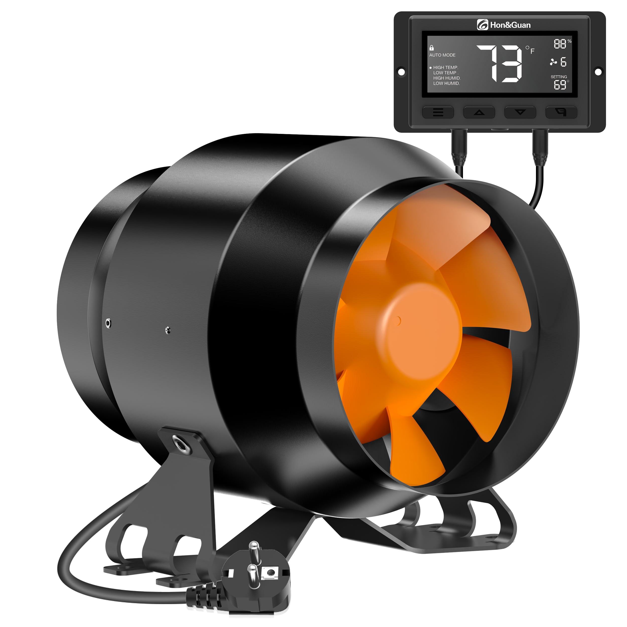 Hon&Guan EC Rohrventilator 100 mm | 360 m³/h | Mit Temperatur- & Feuchtigkeitsregler | Intelligenter Controller & 10 Stufen | Für Growzelte & Gewächshäuser