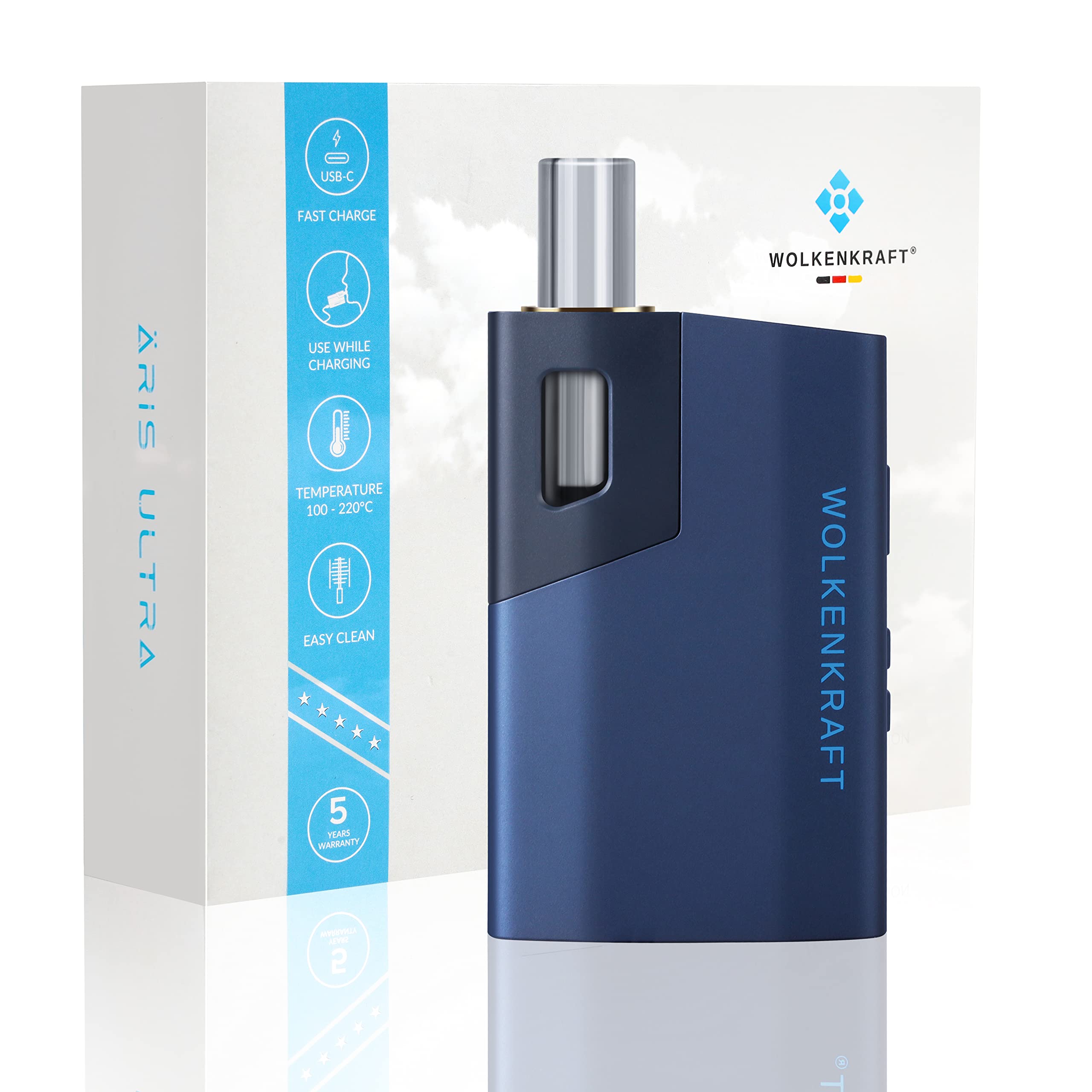 WOLKENKRAFT ÄRiS ULTRA Vaporizer – Premium Vaporizer mit Titan-Kammer, USB-C & ECA-Konvektion | Nachtblau