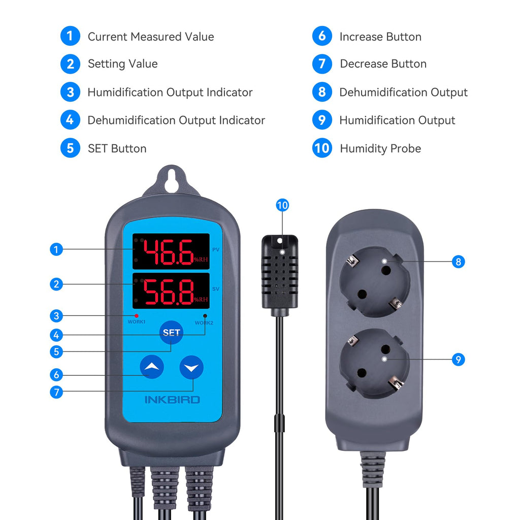 Inkbird IHC-200 Digitaler Feuchtigkeitsregler | Hygrostat 220 V | Automatische Steuerung für Luftbefeuchter & Entfeuchter im Growzelt