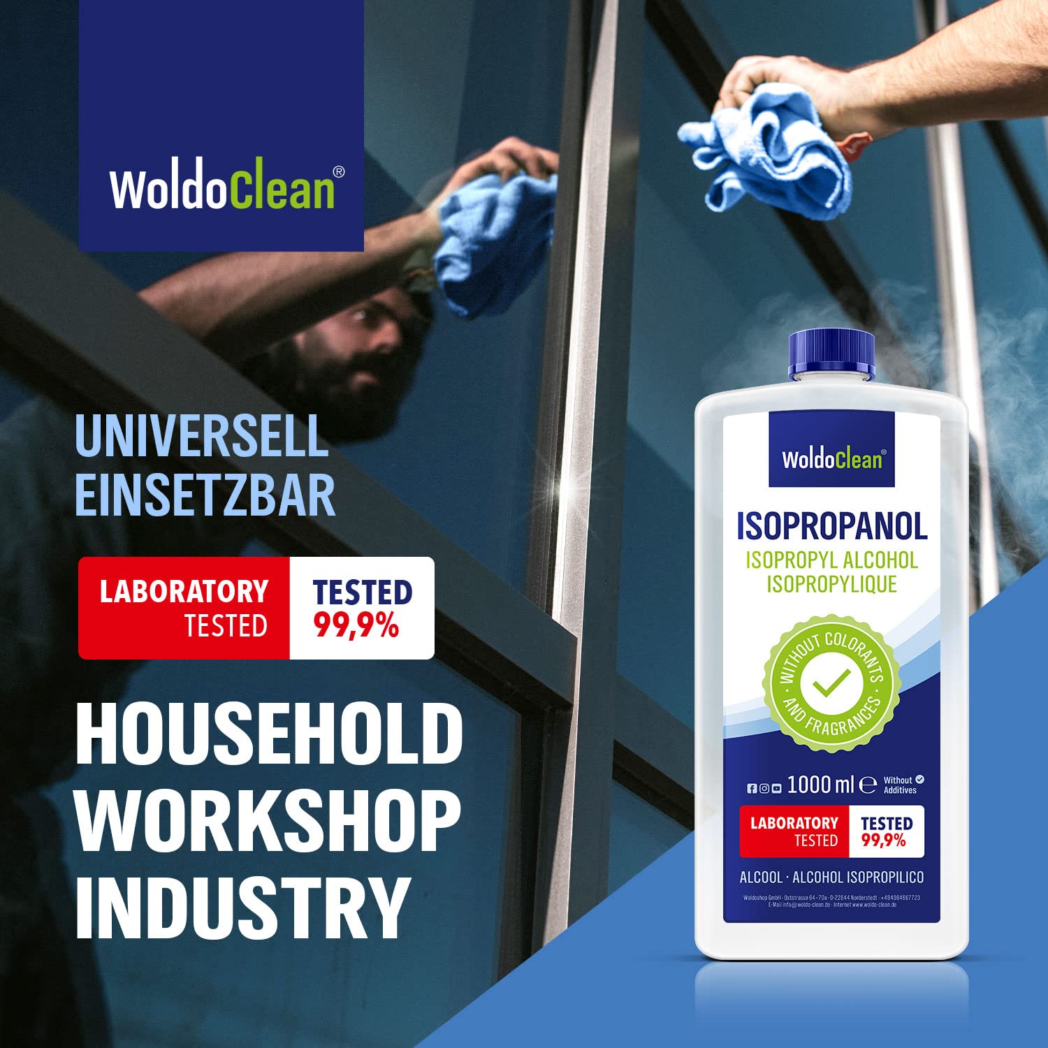 WoldoClean Isopropanol 99,9 % – Spezialreiniger für Vaporizer | Entfernt THC-, Harz- & Cannabisrückstände rückstandsfrei (1 L IPA)