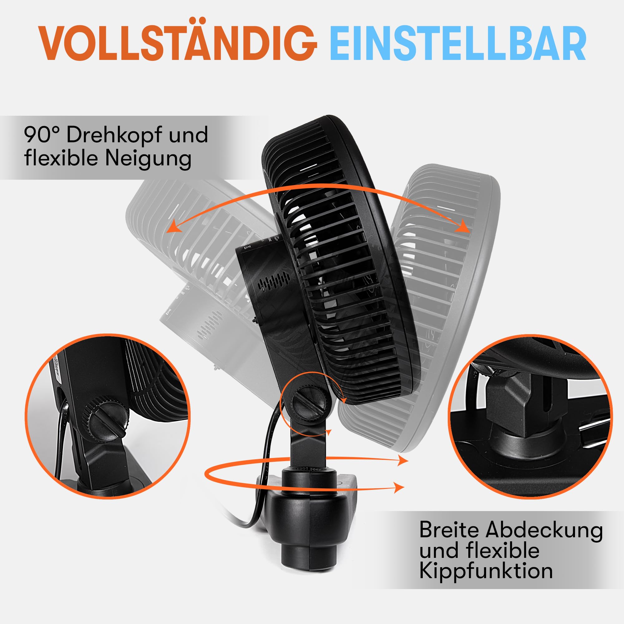Grow Expert Oszillierender Clip-Ventilator | EC-Motor | 10 Stufen & 32 dB | 120° Schwenkbereich & 2,5 m Kabel – Umluftventilator für Growzelte & gesundes Pflanzenwachstum