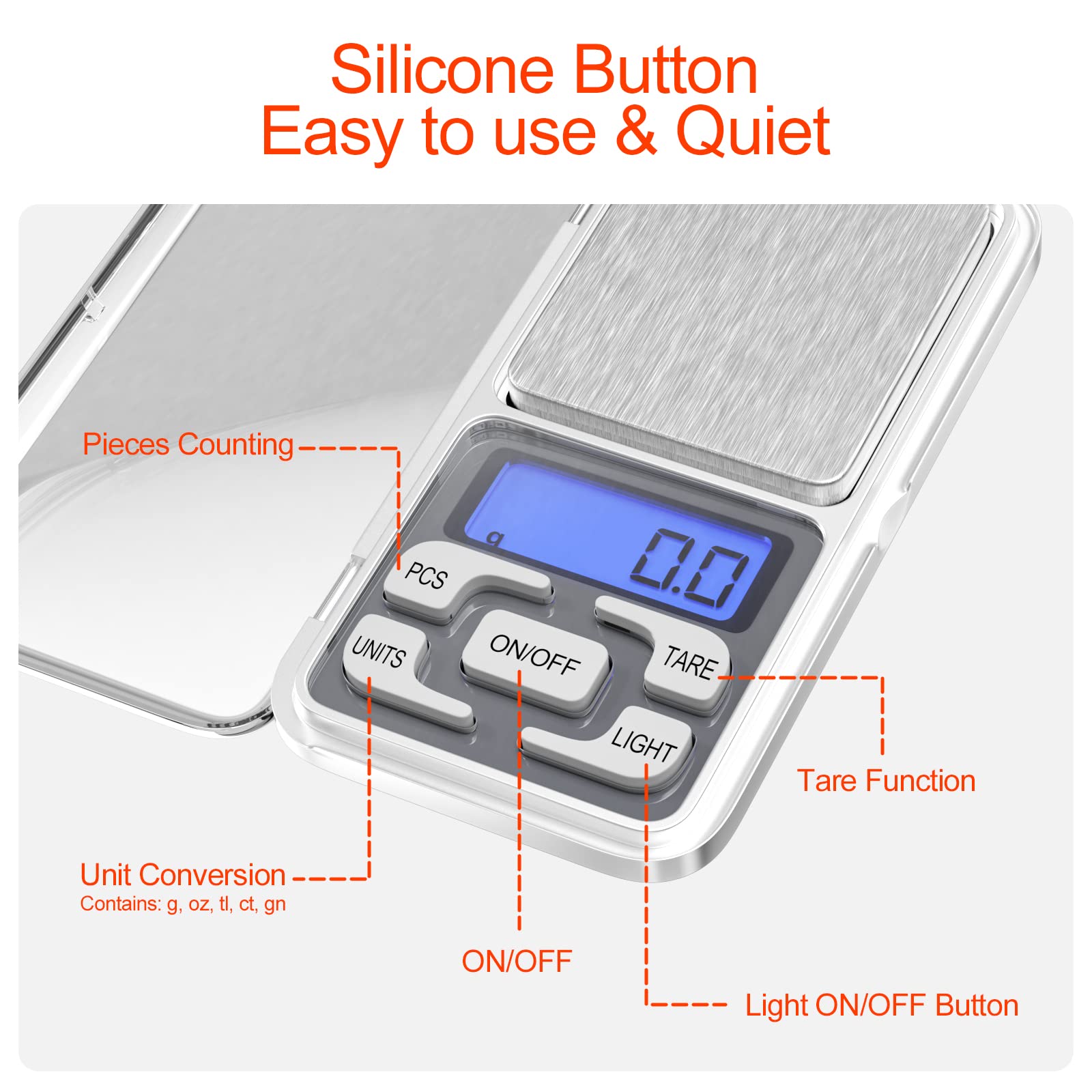 Gvolatee Digitale Taschenwaage 500 g / 0,1 g – Präzise Miniwaage mit LCD-Display, Tara-Funktion & Edelstahlfläche für Hanf, Kräuter & Schmuck