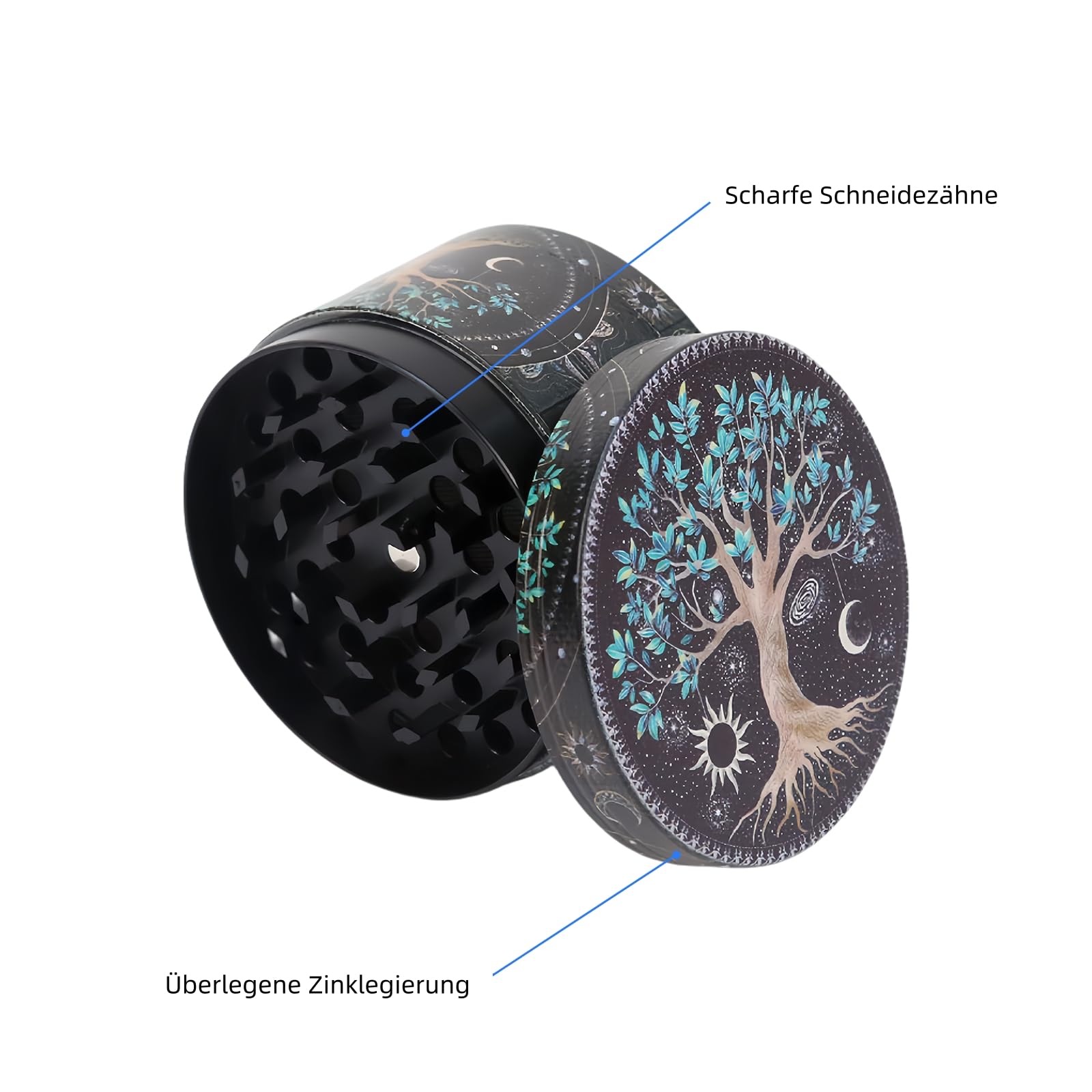 HanTang Metallgrinder 4-teilig Ø 6,1 cm – Robuste Kräutermühle aus Zinklegierung für Hanf, Cannabis & Weed