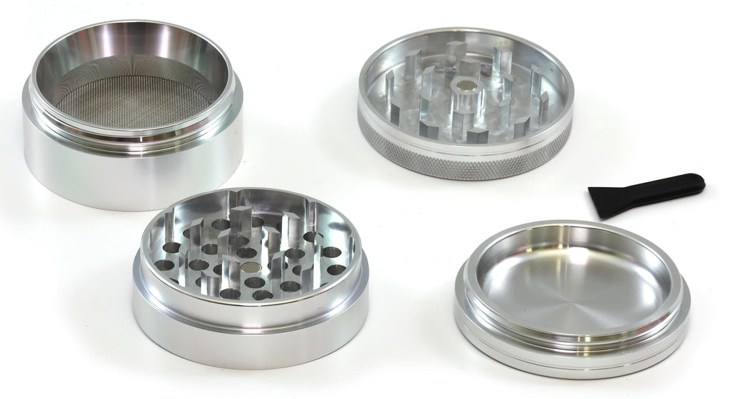 RAW Grinder 4-teilig Ø 56 mm – Hochwertiger Aluminium-Kräutermühle mit Schaufel