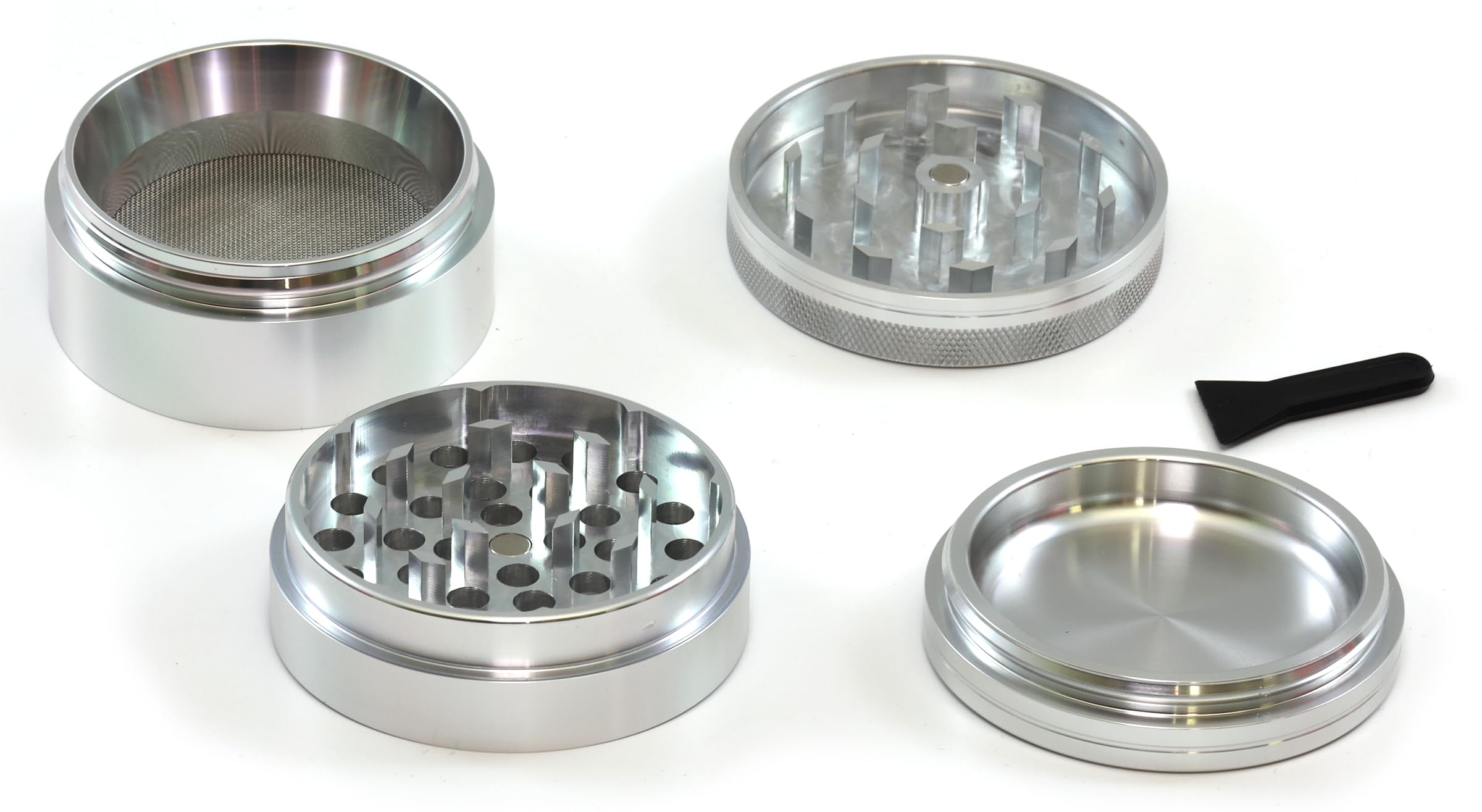 RAW Grinder 4-teilig Ø 56 mm – Hochwertiger Aluminium-Kräutermühle mit Schaufel