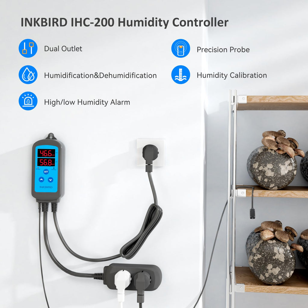 Inkbird IHC-200 Digitaler Feuchtigkeitsregler | Hygrostat 220 V | Automatische Steuerung für Luftbefeuchter & Entfeuchter im Growzelt
