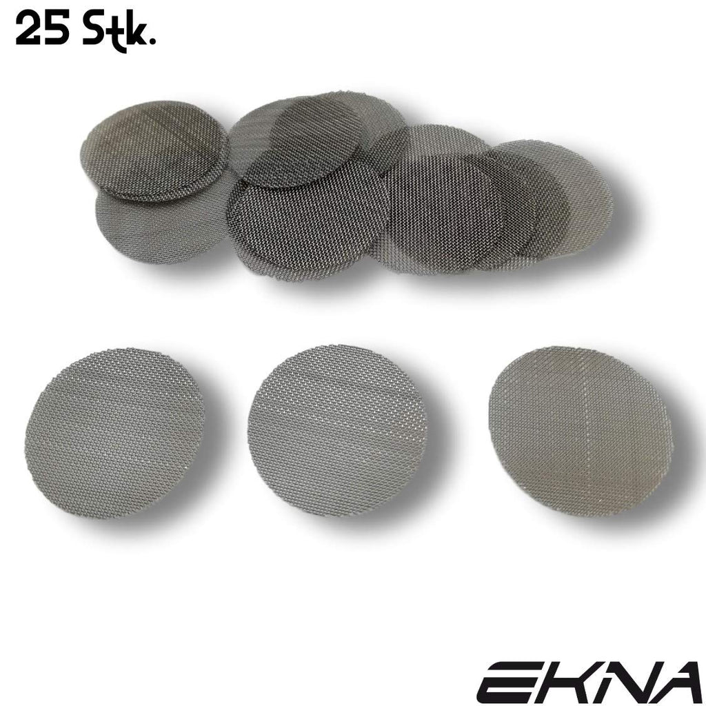 EKNA Universal Einlegesiebe 25 Stk. – 15 mm Edelstahl 304 feinmaschig | Passgenaue Siebe für Vaporizer, Pfeifen & Bongs