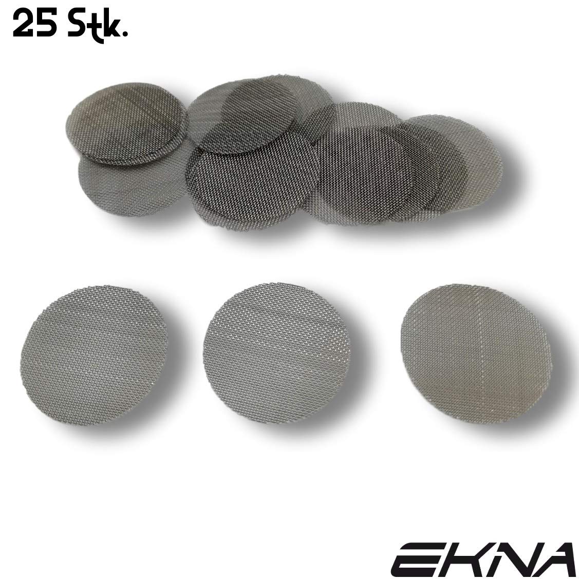 EKNA Universal Einlegesiebe 25 Stk. – 15 mm Edelstahl 304 feinmaschig | Passgenaue Siebe für Vaporizer, Pfeifen & Bongs