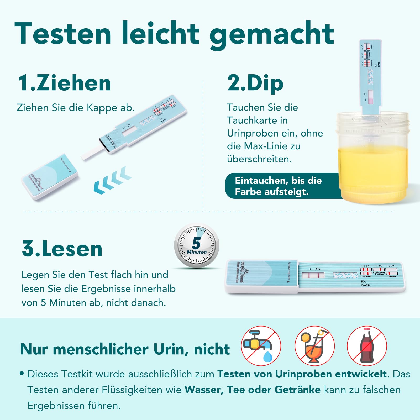 Easy@Home 10× THC Drogentest – Cannabis Schnelltest Urin 50 ng/ml | Genau, schnell & einfach zu Hause anwenden (#EDTH-114)