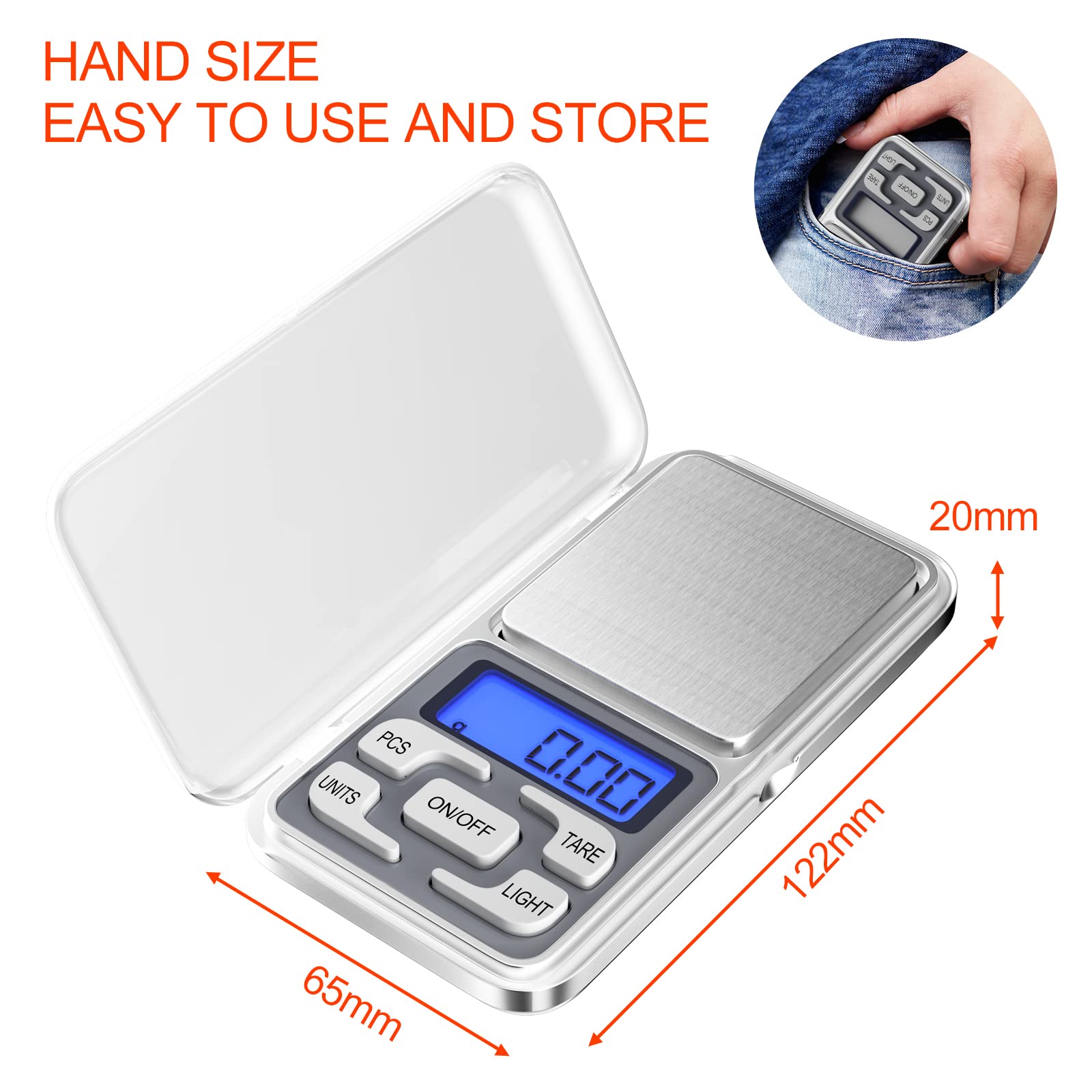 Gvolatee Digitale Taschenwaage 500 g / 0,1 g – Präzise Miniwaage mit LCD-Display, Tara-Funktion & Edelstahlfläche für Hanf, Kräuter & Schmuck
