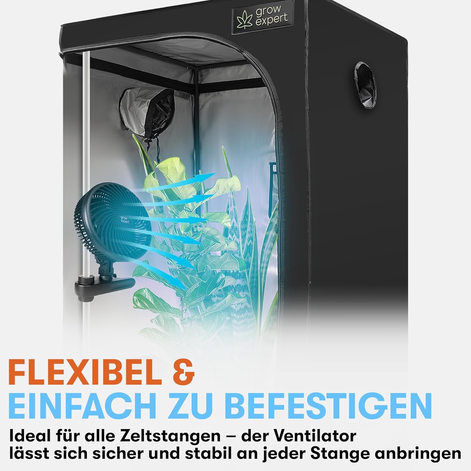 Grow Expert Oszillierender Clip-Ventilator | EC-Motor | 10 Stufen & 32 dB | 120° Schwenkbereich & 2,5 m Kabel – Umluftventilator für Growzelte & gesundes Pflanzenwachstum
