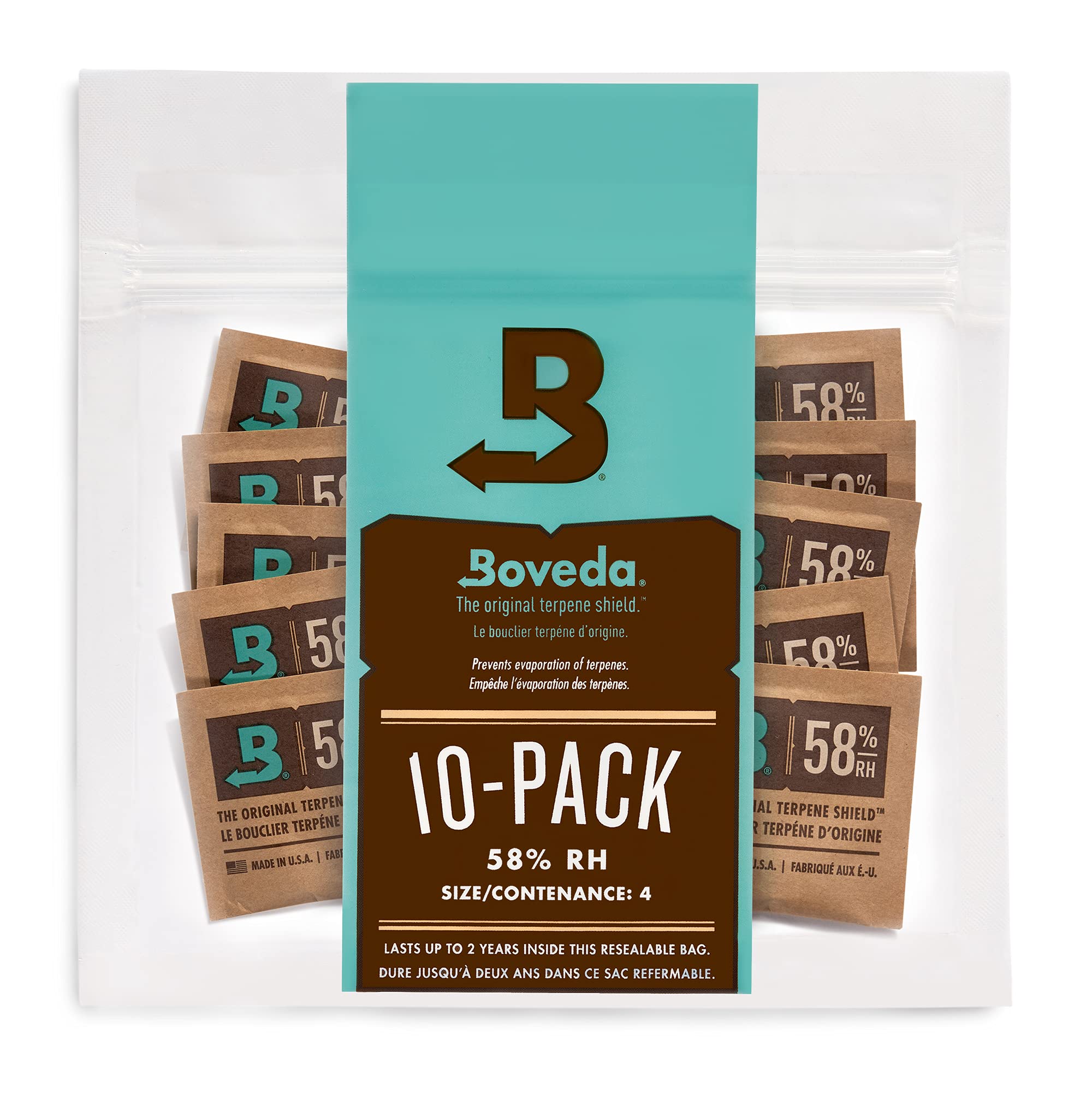 Boveda 58% 2-Wege-Feuchtigkeitsregulierung (Größe 4) – 10er-Pack für bis zu 15 g Hanf & Cannabis | Terpen-Schutz & Frischegarantie