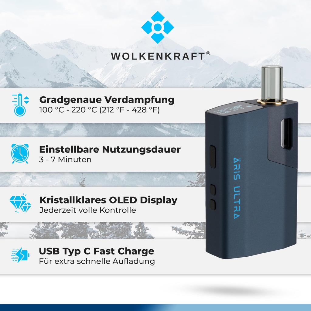 WOLKENKRAFT ÄRiS ULTRA Vaporizer – Premium Vaporizer mit Titan-Kammer, USB-C & ECA-Konvektion | Nachtblau