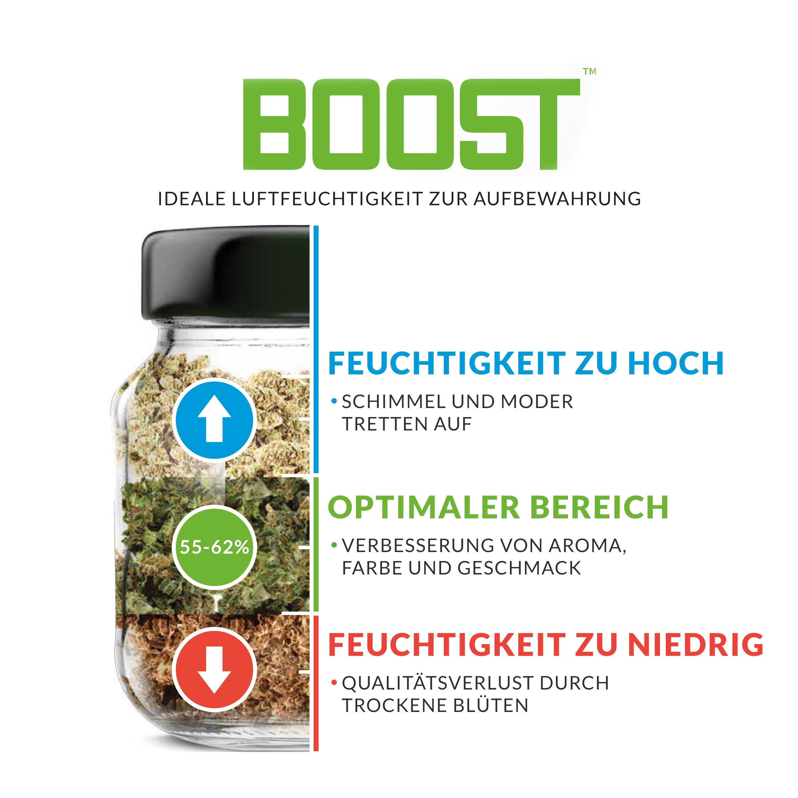 Integra Boost 62 % – 8 × 8 g Feuchtigkeitsregler | 2-Wege-Befeuchter mit Indikator | Schützt bis zu 25 g Kräuter & Blüten