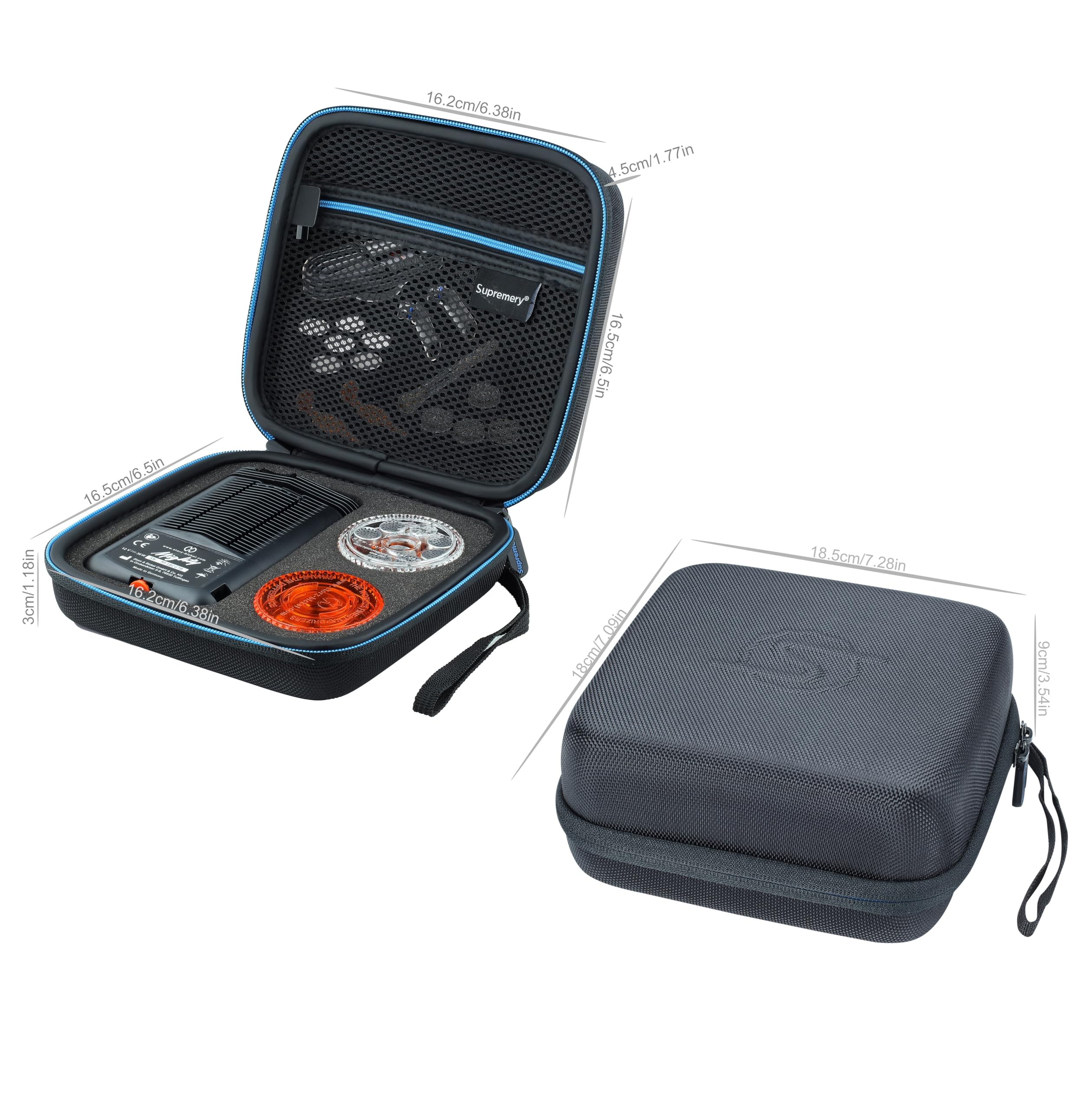 Supremery Tasche für Storz & Bickel Mighty & Mighty+ Vaporizer – Stoßfeste Tragetasche mit Zubehörfach & Handschlaufe (Schwarz-Blau)