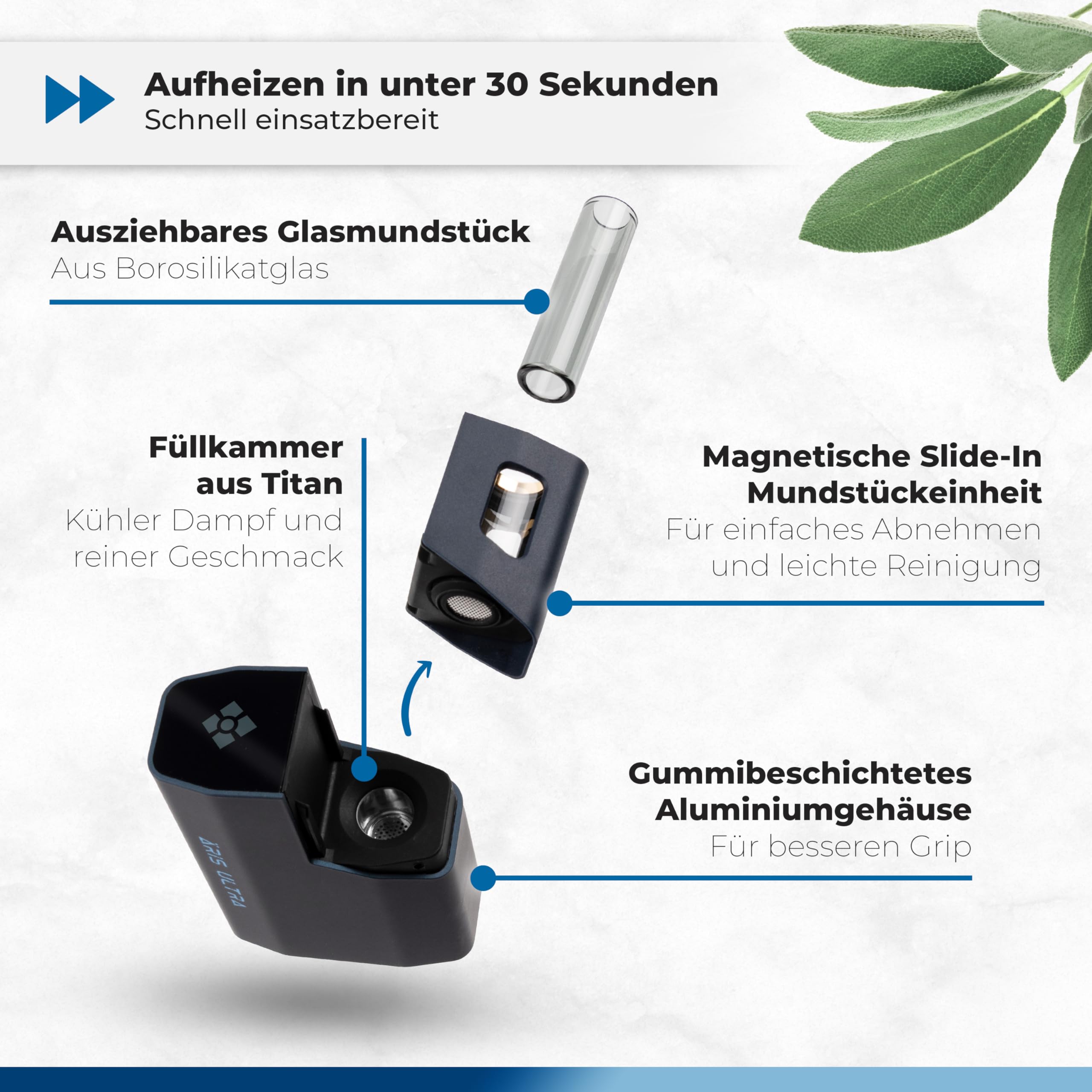 WOLKENKRAFT ÄRiS ULTRA Vaporizer – Premium Vaporizer mit Titan-Kammer, USB-C & ECA-Konvektion | Nachtblau