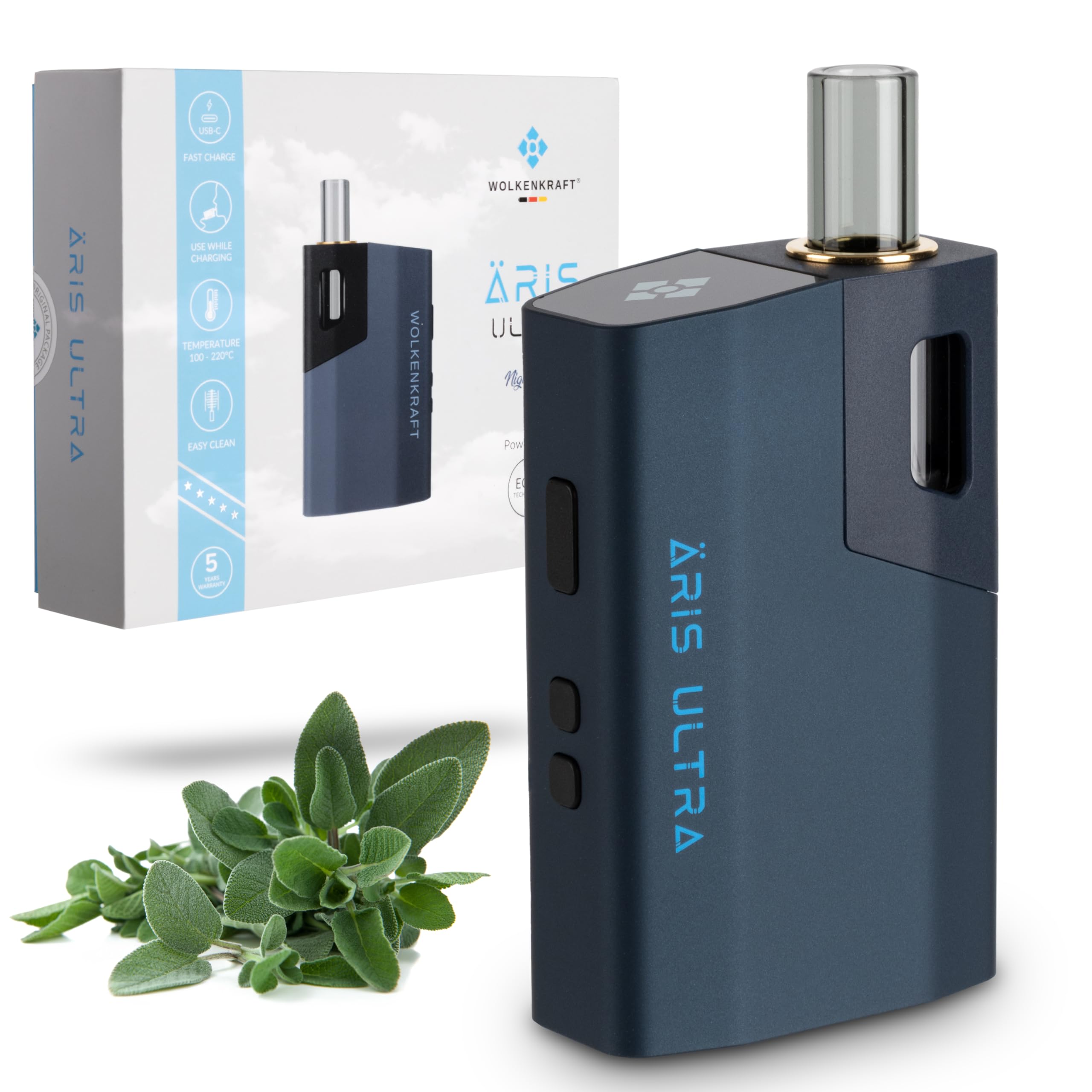 WOLKENKRAFT ÄRiS ULTRA Vaporizer – Premium Vaporizer mit Titan-Kammer, USB-C & ECA-Konvektion | Nachtblau