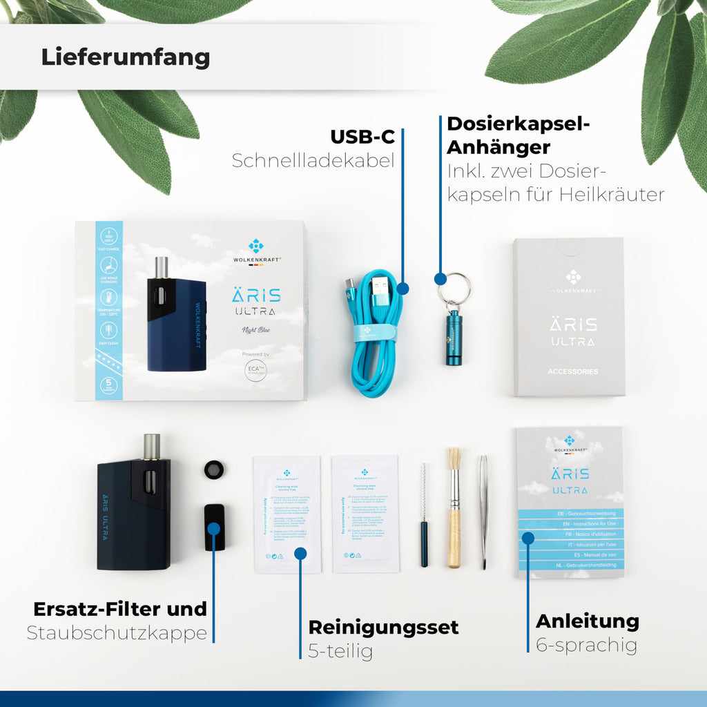 WOLKENKRAFT ÄRiS ULTRA Vaporizer – Premium Vaporizer mit Titan-Kammer, USB-C & ECA-Konvektion | Nachtblau