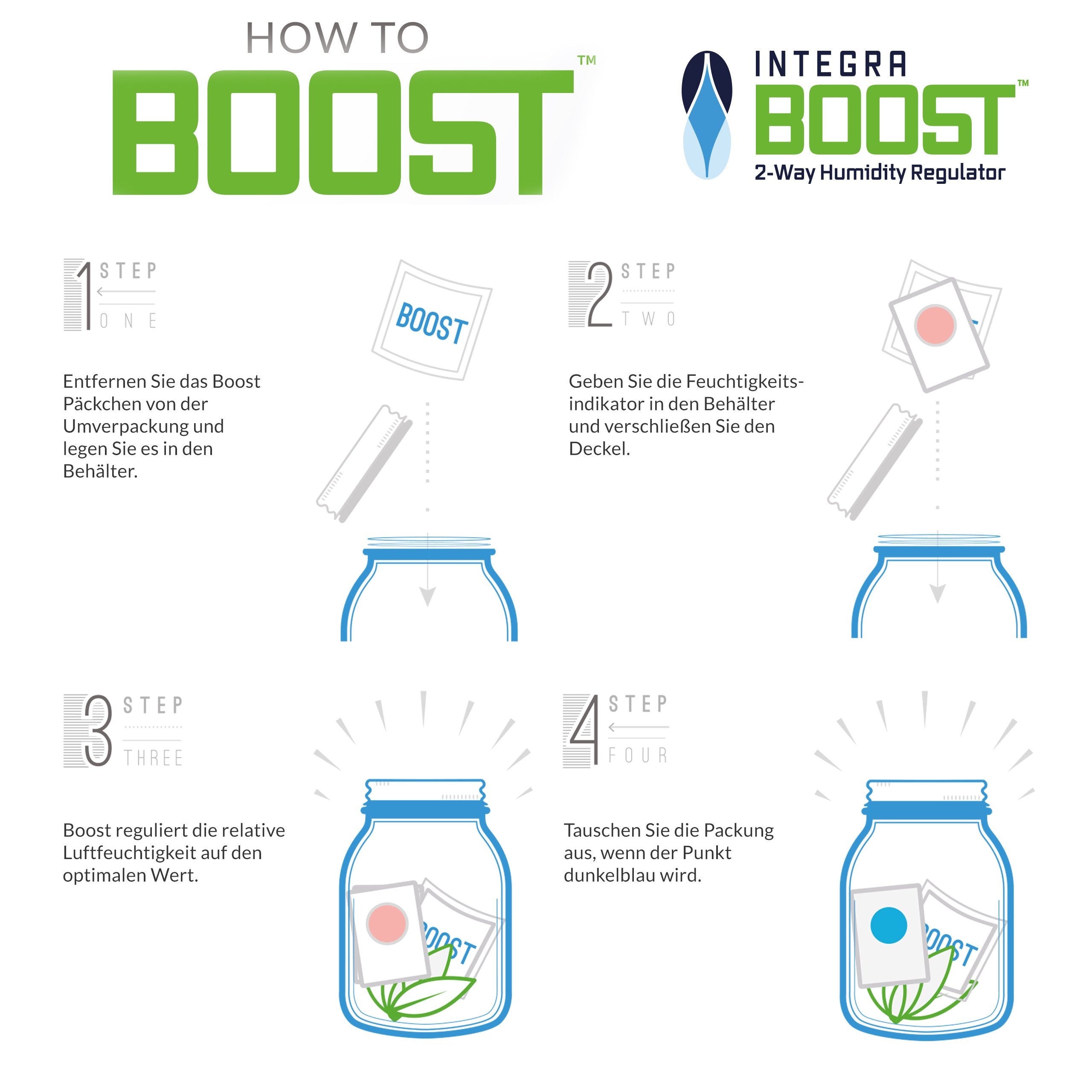 Integra Boost 62 % – 8 × 8 g Feuchtigkeitsregler | 2-Wege-Befeuchter mit Indikator | Schützt bis zu 25 g Kräuter & Blüten