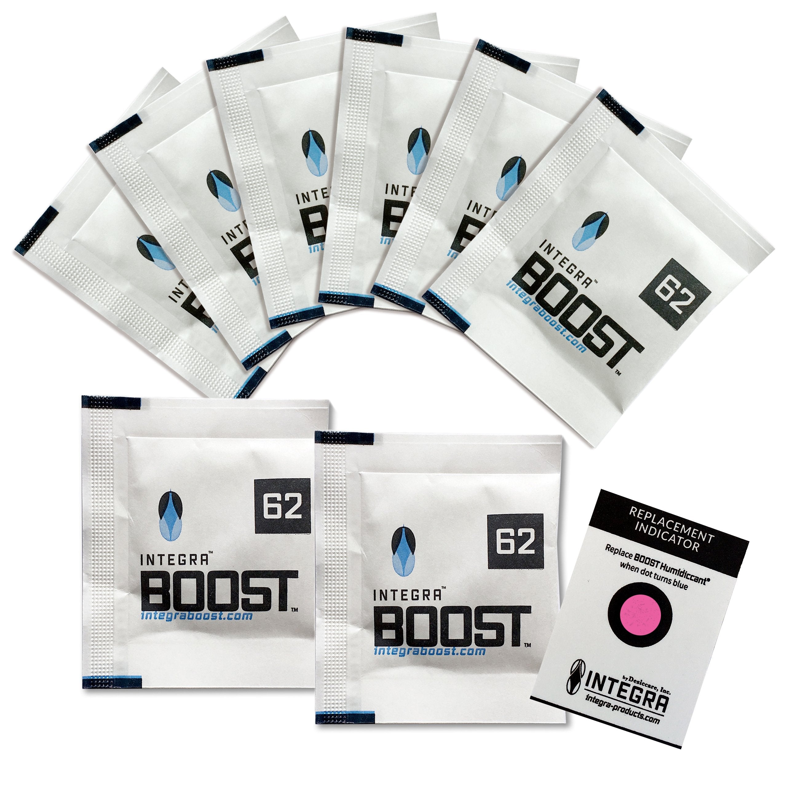 Integra Boost 62 % – 8 × 8 g Feuchtigkeitsregler | 2-Wege-Befeuchter mit Indikator | Schützt bis zu 25 g Kräuter & Blüten