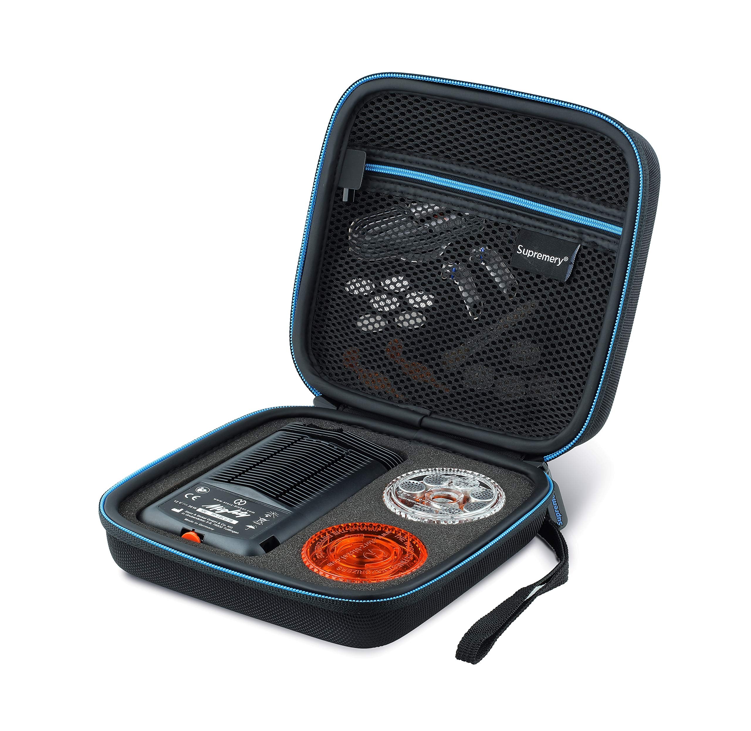 Supremery Tasche für Storz & Bickel Mighty & Mighty+ Vaporizer – Stoßfeste Tragetasche mit Zubehörfach & Handschlaufe (Schwarz-Blau)